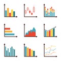 Graphs and data icon set. Charts for infographics design. Colorful vector illustration in flat style Royalty Free Stock Photo